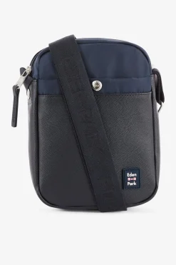 Hot Besace Rectangulaire Bleu Fonce Avec Effet Cuir Graine Homme Sacoches