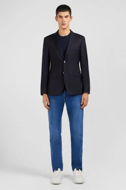 Outlet Blazer Bleu Marine Slim Fit 100 % Laine Homme Blazers Et Costumes