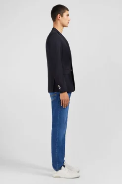 Outlet Blazer Bleu Marine Slim Fit 100 % Laine Homme Blazers Et Costumes