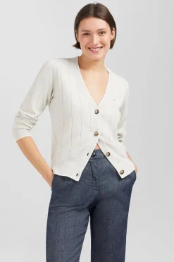 Outlet Cardigan Boutonne Gri En Jeu De aie Femme Cardigans