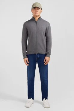 Sale Cardigan Gri Zippe En Coton Homme Cardigans