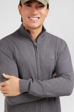 Sale Cardigan Gri Zippe En Coton Homme Cardigans