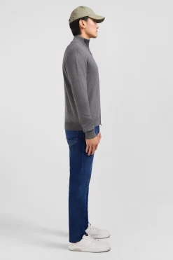 Sale Cardigan Gri Zippe En Coton Homme Cardigans