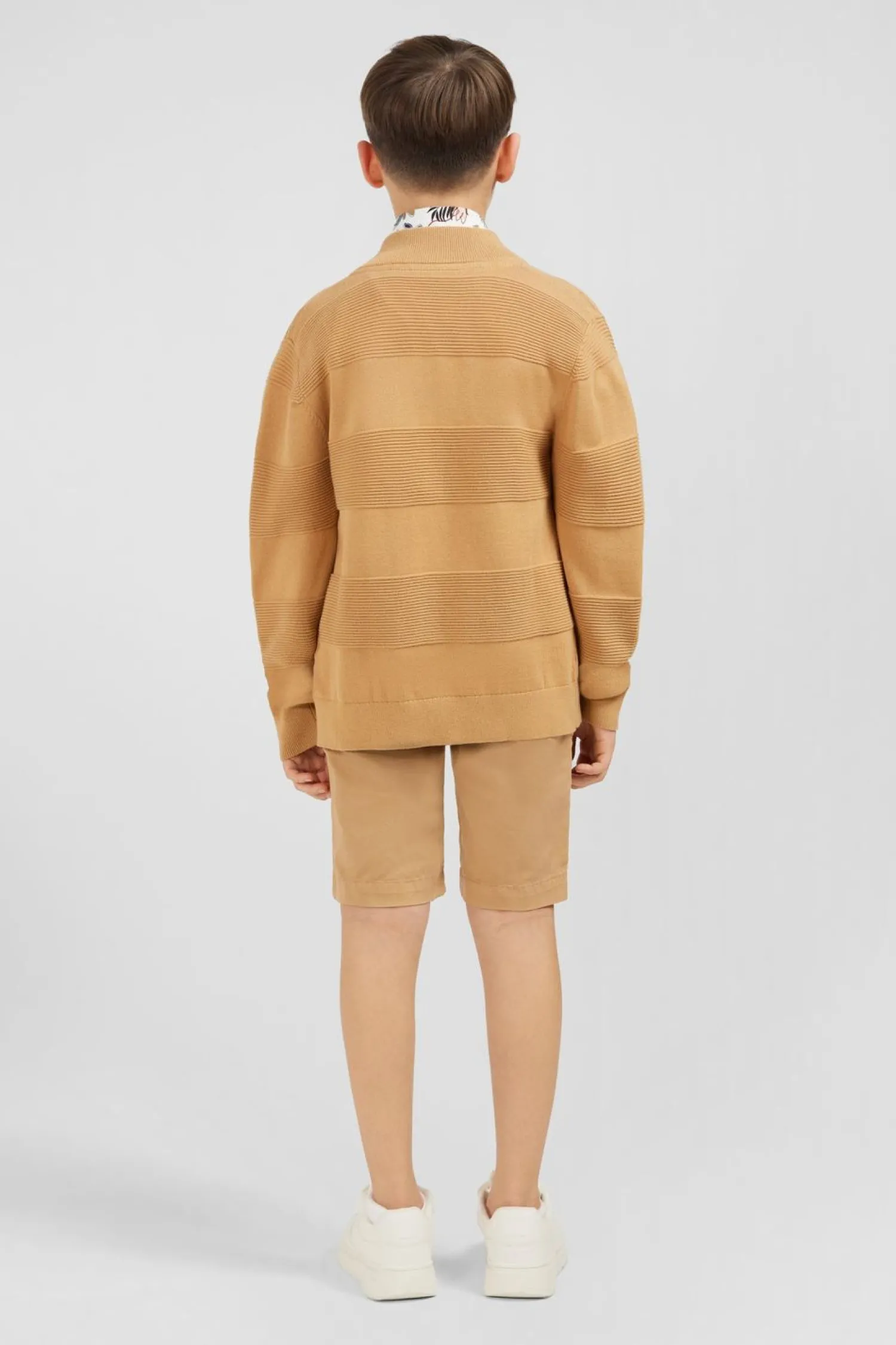 Discount Cardigan Zippe En Coton Beige A Jeux De Maille Enfant Enfant