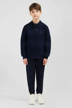 Sale Cardigan Zippe En Coton Marine A Jeux De Maille Enfant Enfant