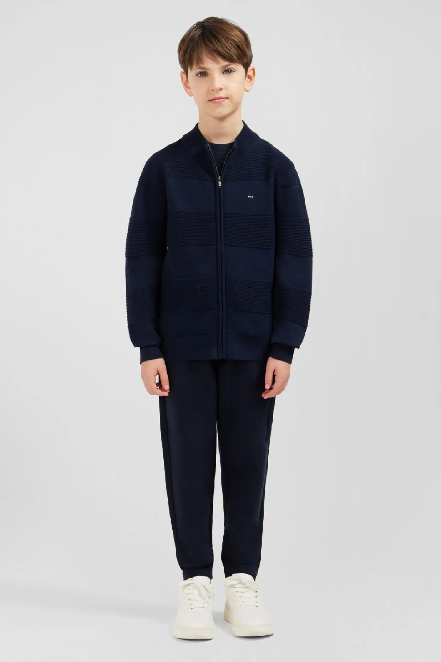 Sale Cardigan Zippe En Coton Marine A Jeux De Maille Enfant Enfant