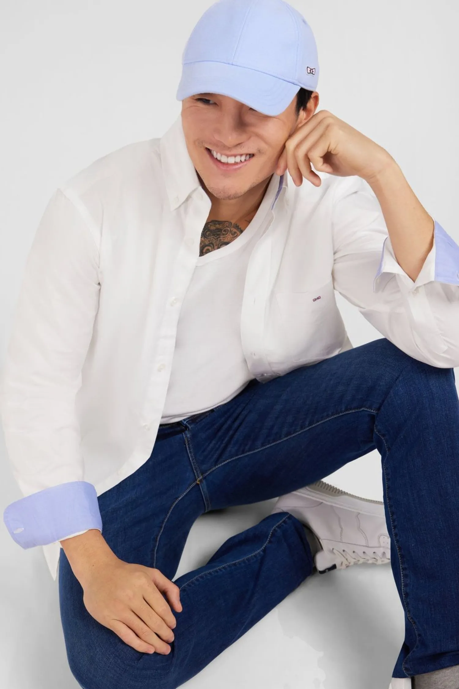 New Cheie Banche Unie En Coton Homme Chemises
