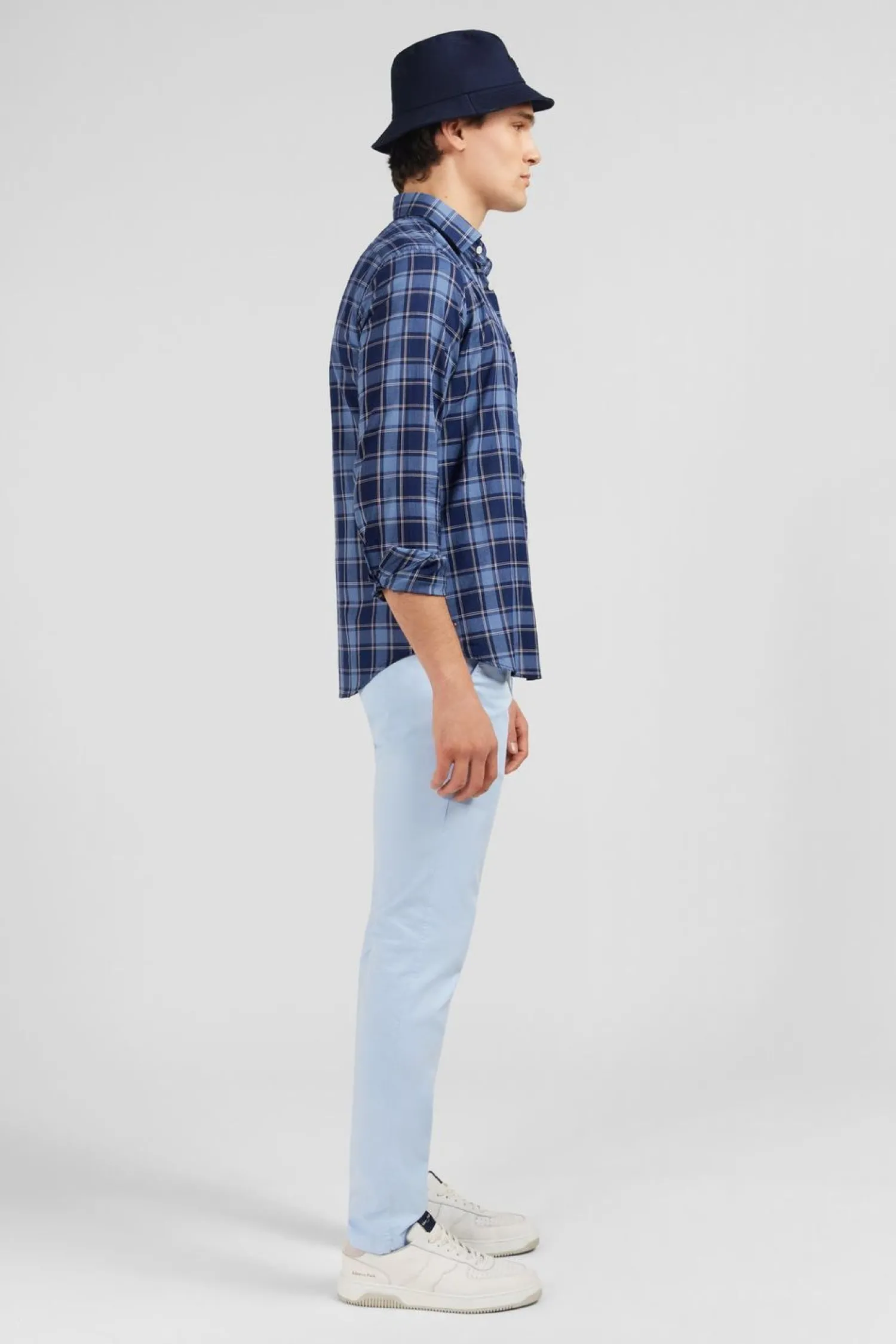 New Cheie Beue A Carreaux Homme Chemises
