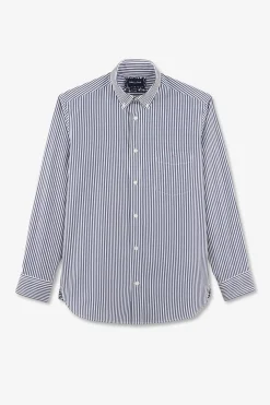 Outlet Cheie Beue A Rayure Baton En Coton Homme Chemises
