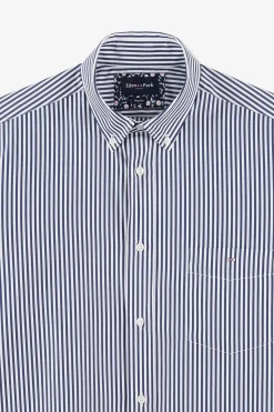 Outlet Cheie Beue A Rayure Baton En Coton Homme Chemises