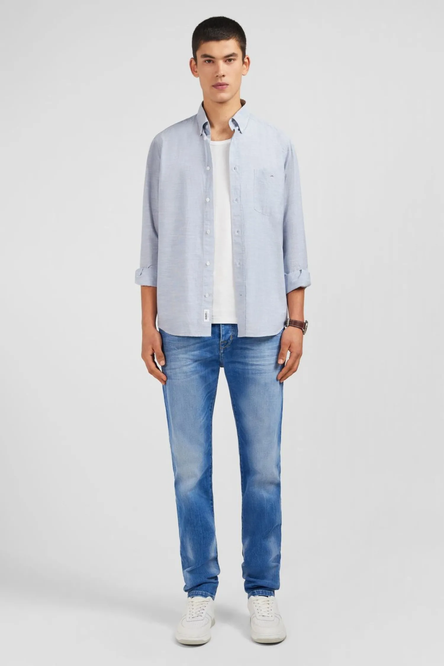 Discount Cheie Beue En Coton Dobby Homme Chemises