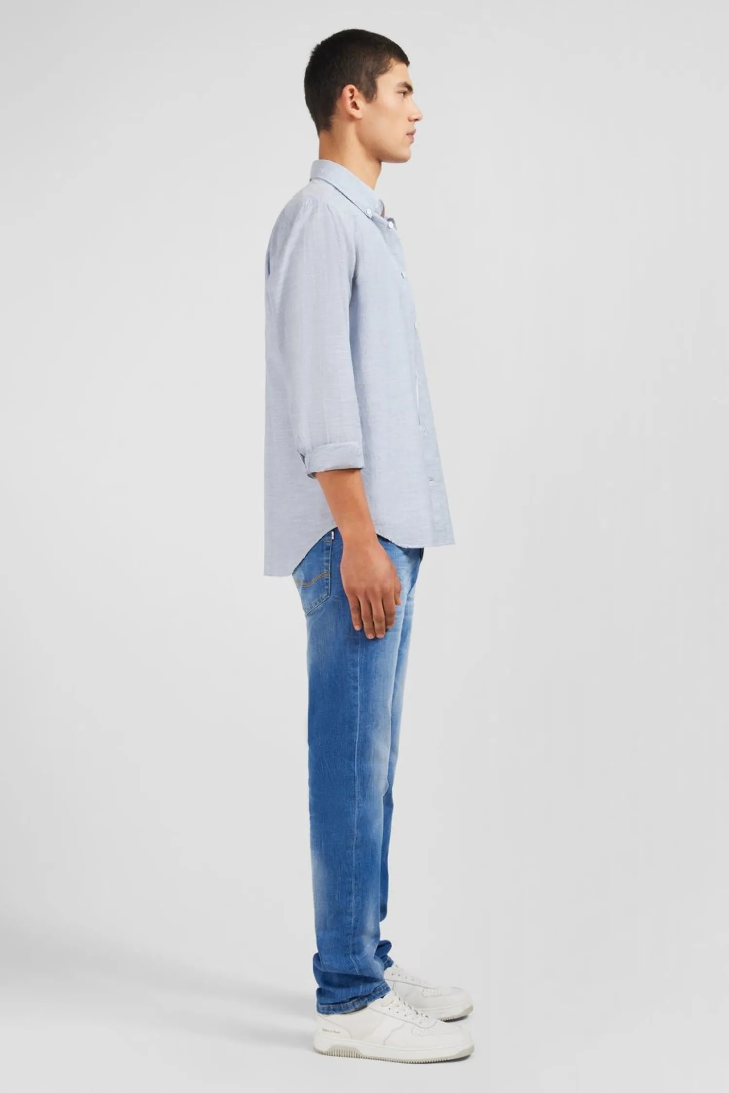 Discount Cheie Beue En Coton Dobby Homme Chemises