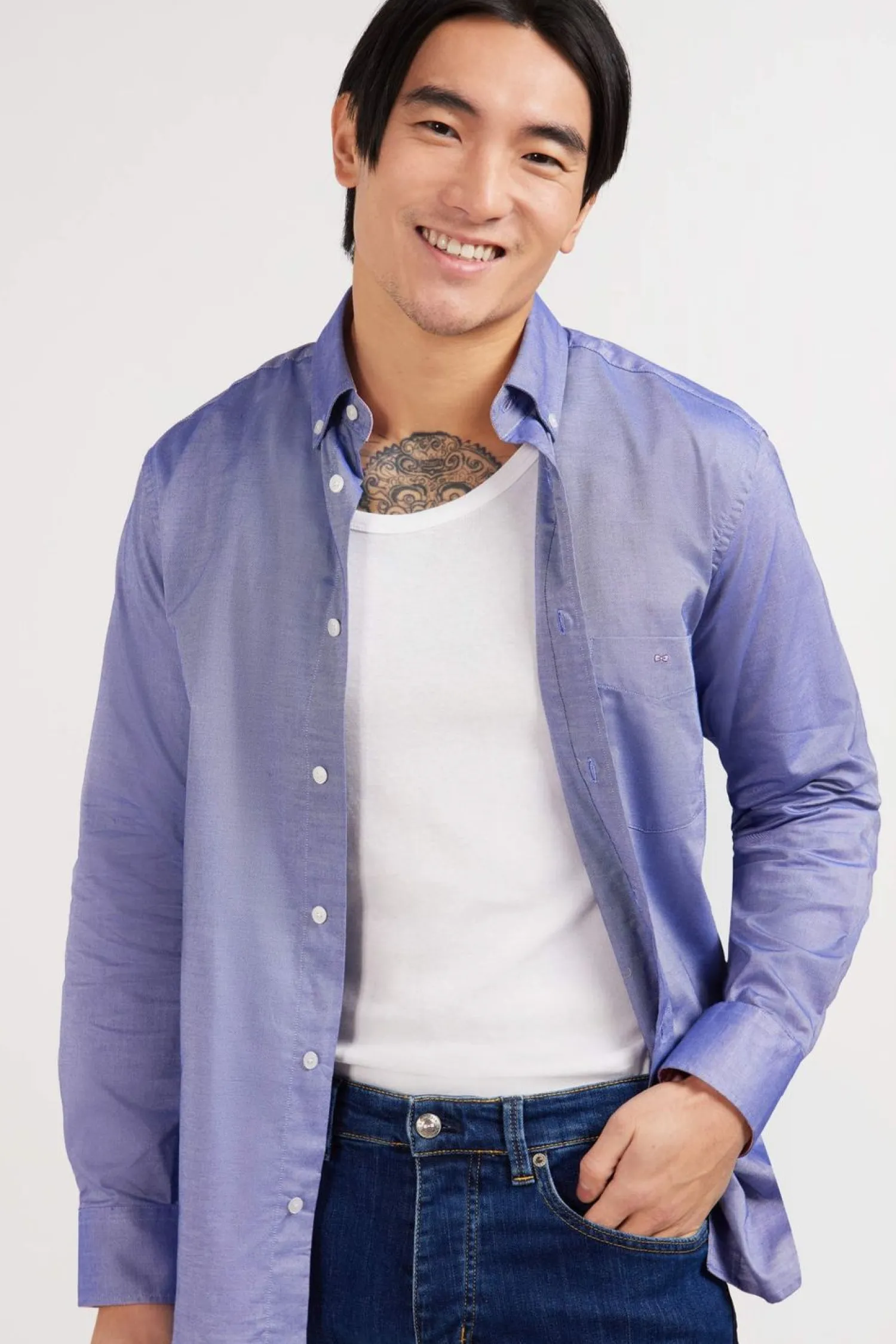 Sale Cheie Beu arine Unie En Coton Homme Chemises