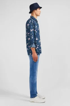 New Cheie En Coton Beu Fonce Ipriee Feur Homme Chemises