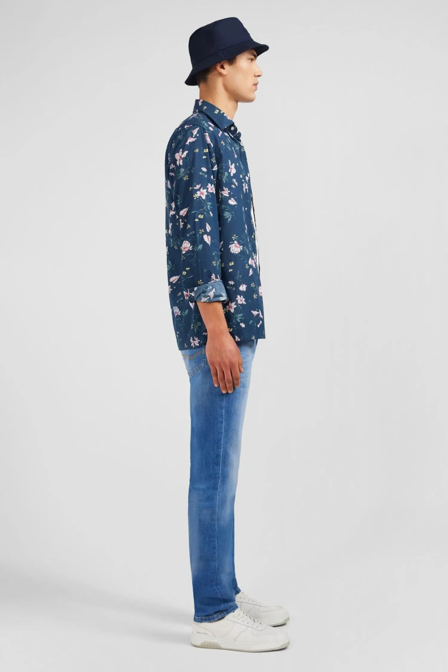 New Cheie En Coton Beu Fonce Ipriee Feur Homme Chemises