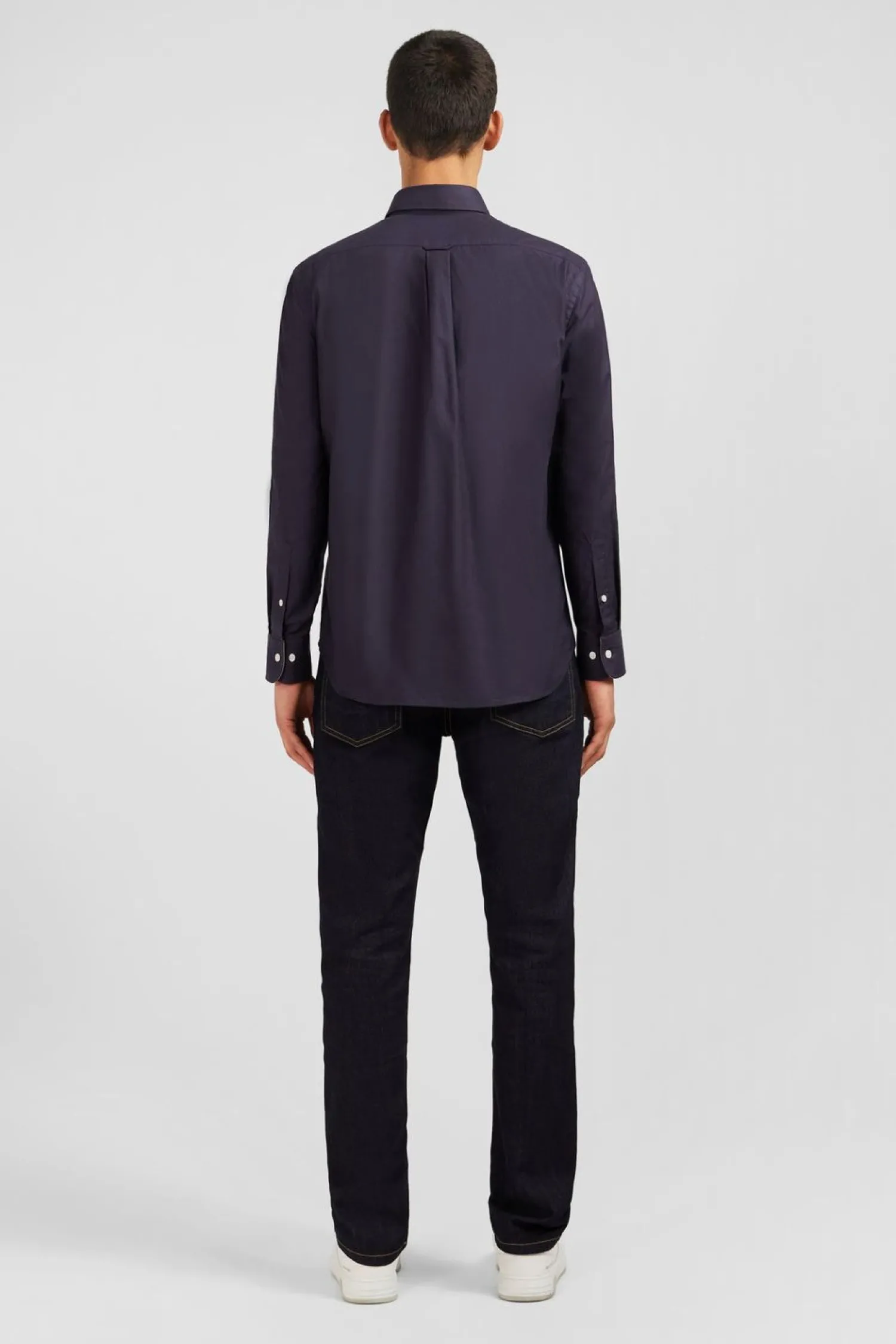 Hot Cheie Gri Fonce Unie En Coton Homme Chemises