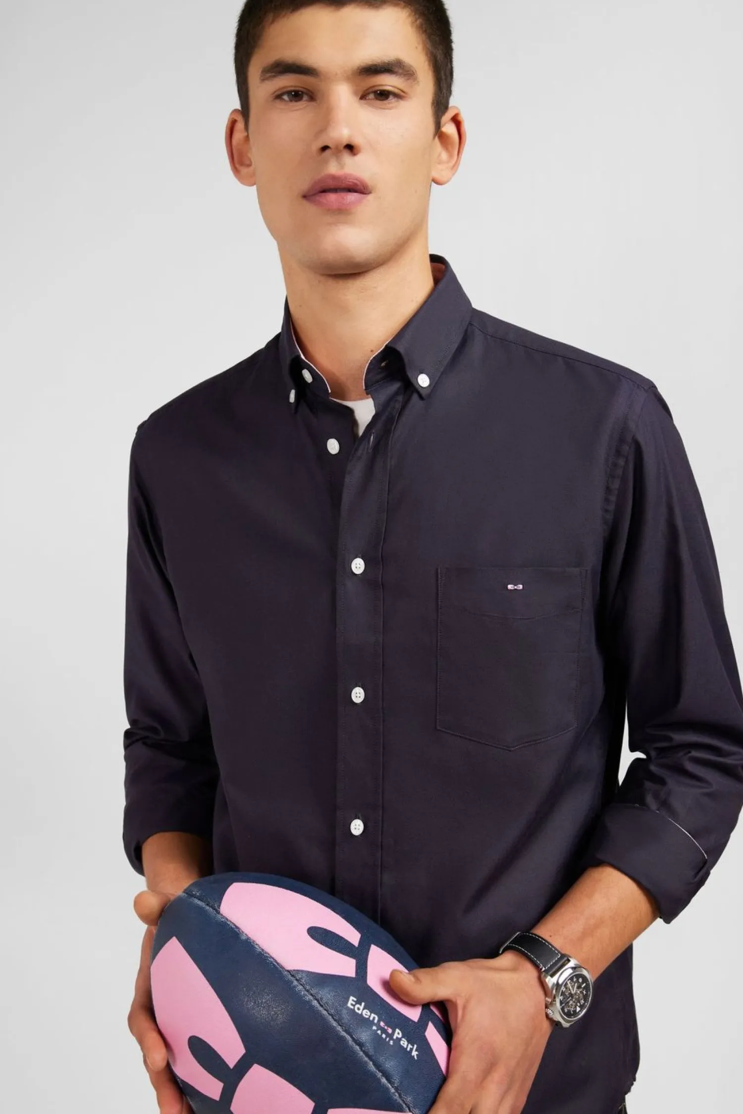 Hot Cheie Gri Fonce Unie En Coton Homme Chemises