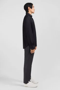 Clearance Cheie Noir i En Popeine tretch Homme Chemises