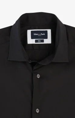 Clearance Cheie Noir i En Popeine tretch Homme Chemises