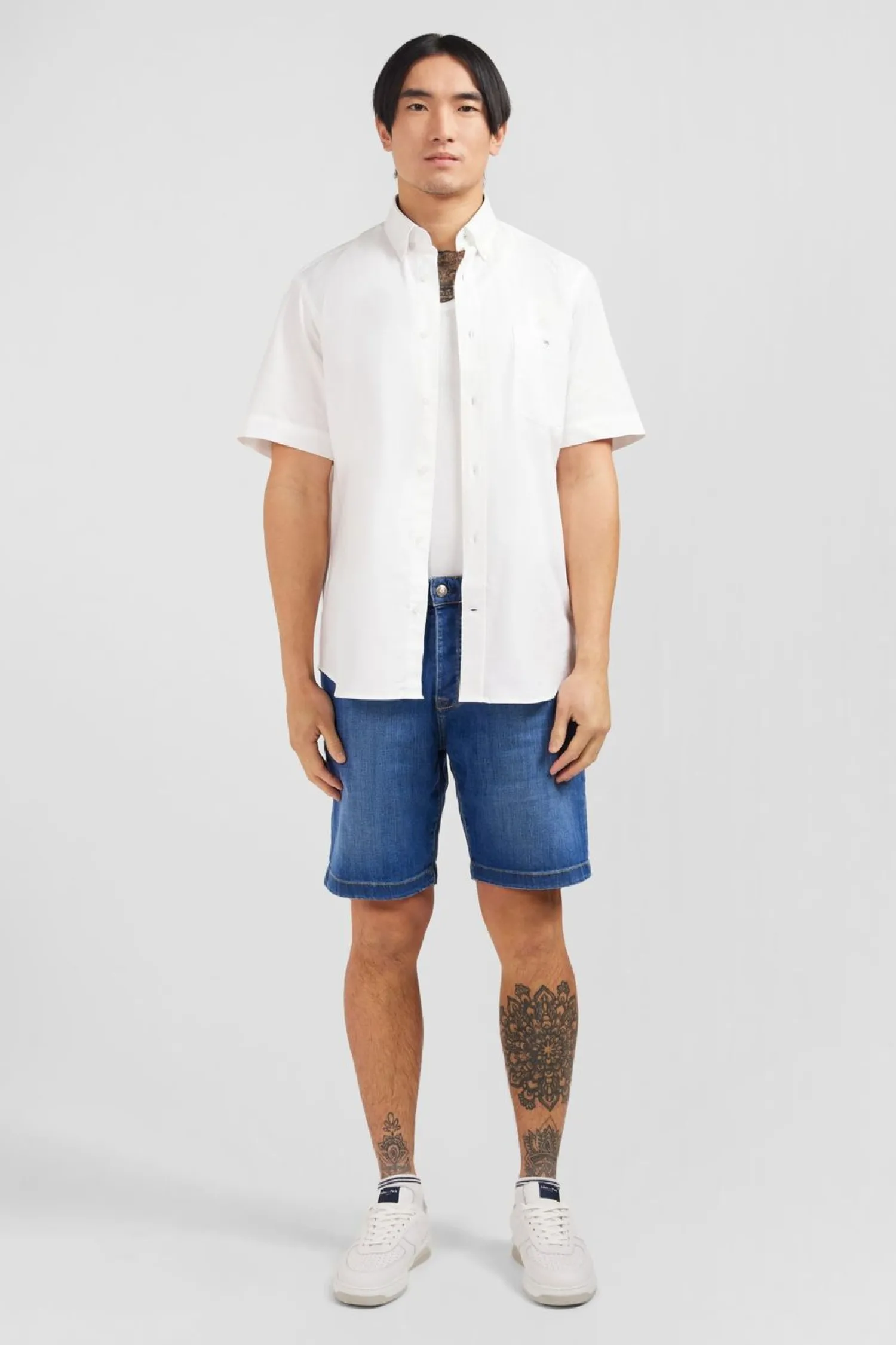 New Cheiette Banche Unie En Coton Homme Chemisettes