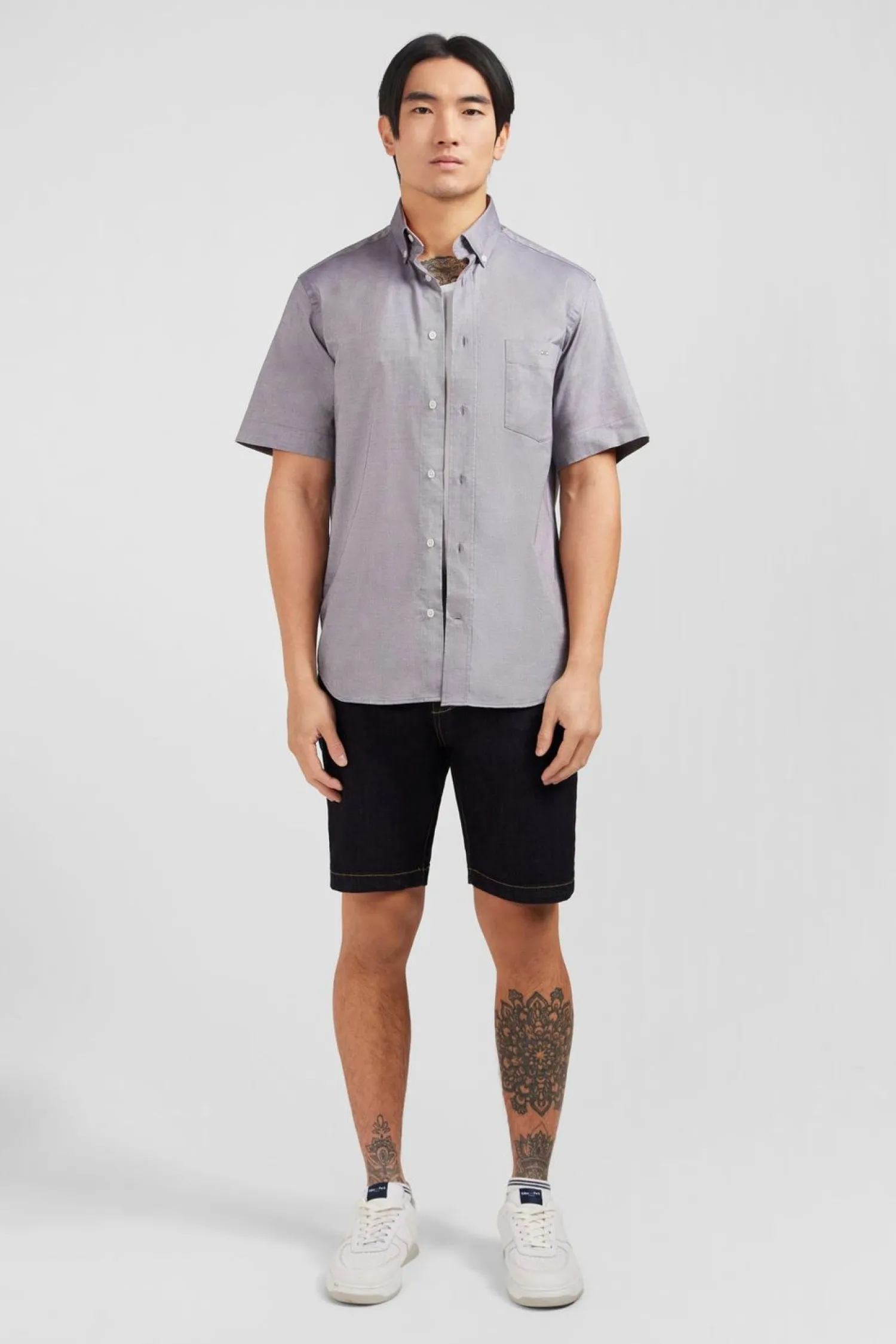 Hot Cheiette Grie Unie En Coton Homme Chemisettes