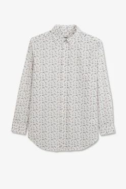 Discount Chemisier Blanc A Imprime Exclusif Fleuri Femme Chemises
