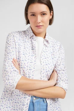 Discount Chemisier Blanc A Imprime Exclusif Fleuri Femme Chemises