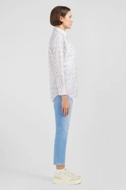 Discount Chemisier Blanc A Imprime Exclusif Fleuri Femme Chemises