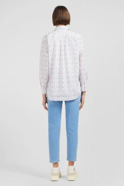 Discount Chemisier Blanc A Imprime Exclusif Fleuri Femme Chemises