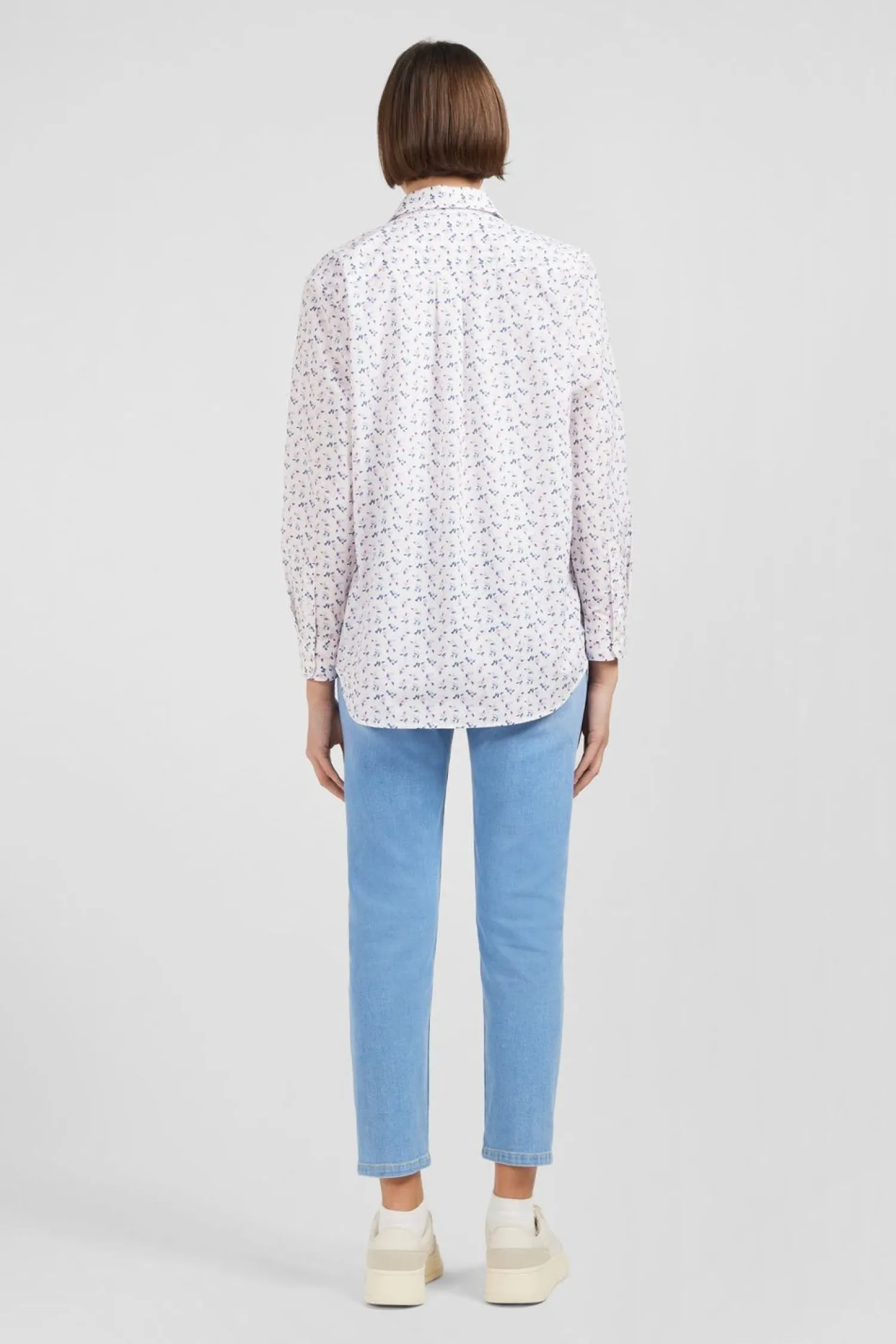 Discount Chemisier Blanc A Imprime Exclusif Fleuri Femme Chemises