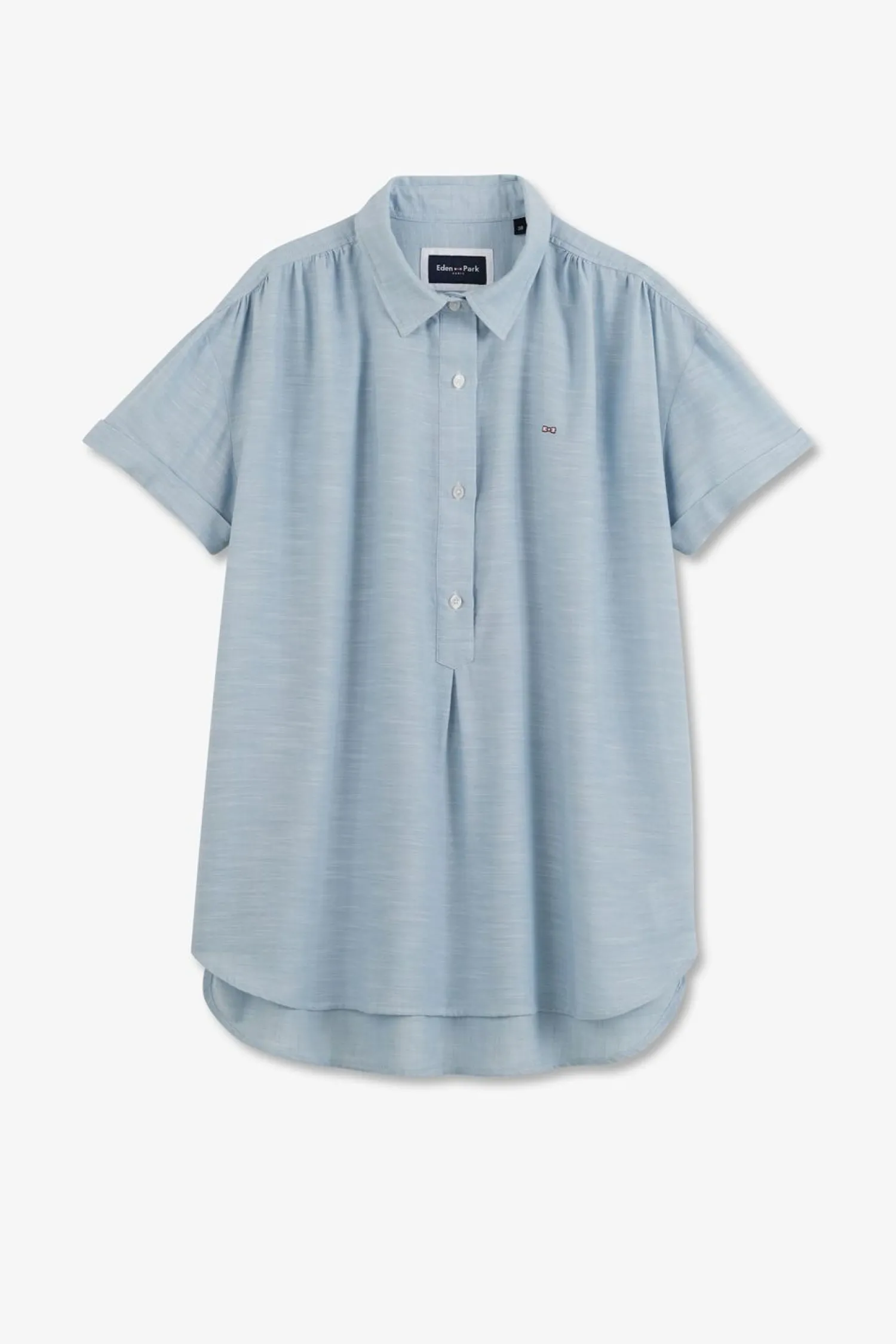 Chemisier Bleu Clair A Manches Courtes Femme Chemises