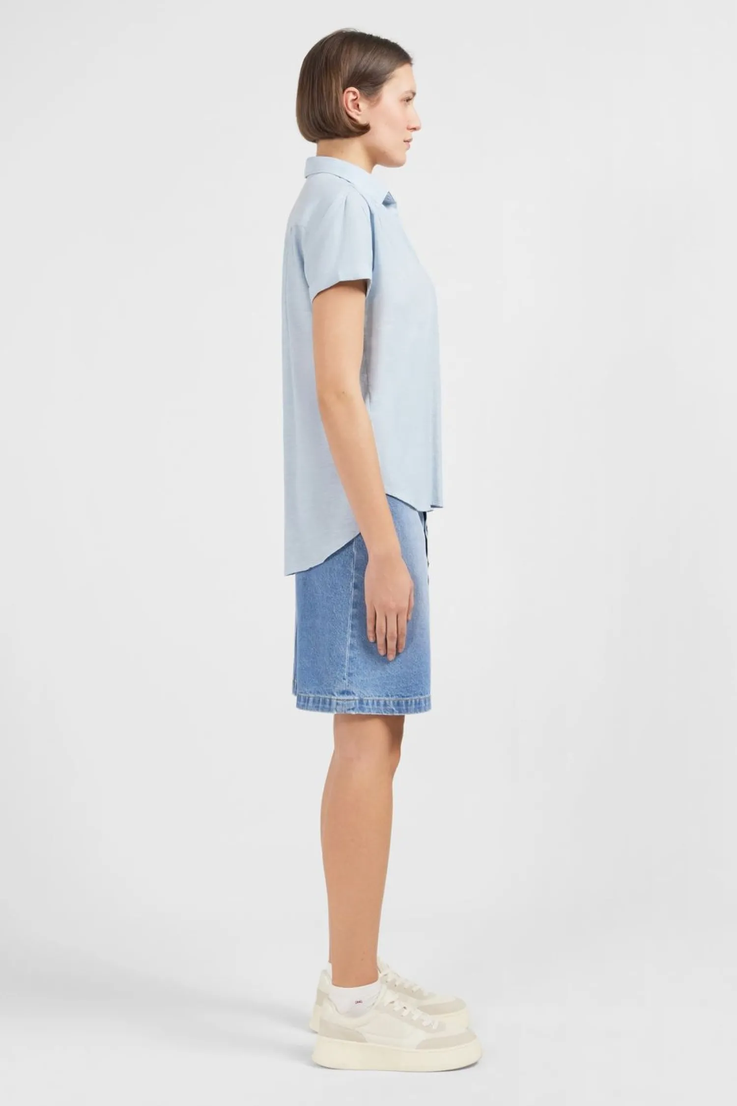 Chemisier Bleu Clair A Manches Courtes Femme Chemises