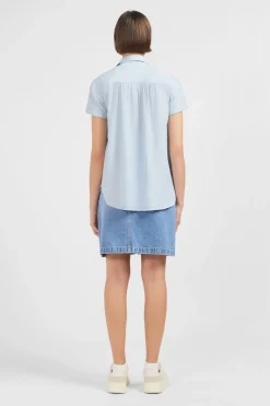 Chemisier Bleu Clair A Manches Courtes Femme Chemises