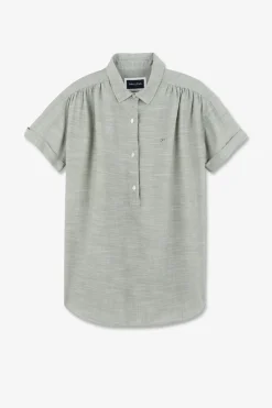 Clearance Chemisier Vert A Manches Courtes Femme Chemises
