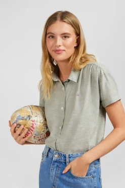 Clearance Chemisier Vert A Manches Courtes Femme Chemises