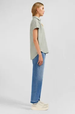 Clearance Chemisier Vert A Manches Courtes Femme Chemises