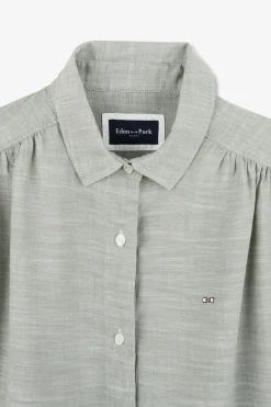Clearance Chemisier Vert A Manches Courtes Femme Chemises