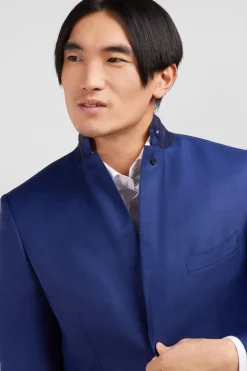 New Costume Slim En Laine Bleu Homme Blazers Et Costumes