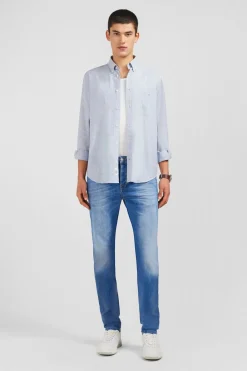 Best Jean Bleu Delave En Coton Denim Stretch Coupe Slim Homme Pantalons