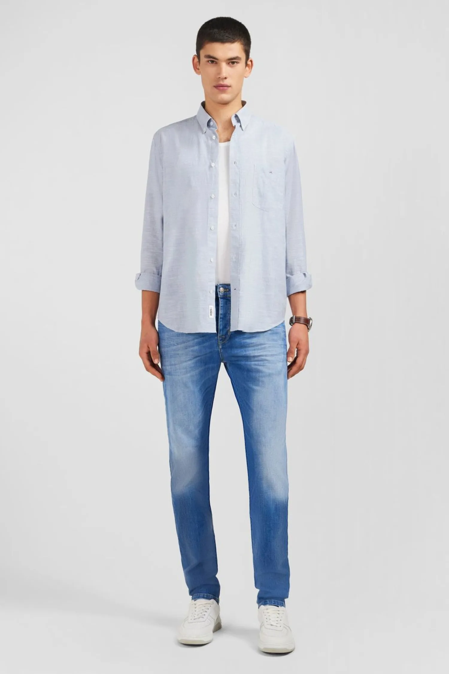 Best Jean Bleu Delave En Coton Denim Stretch Coupe Slim Homme Pantalons