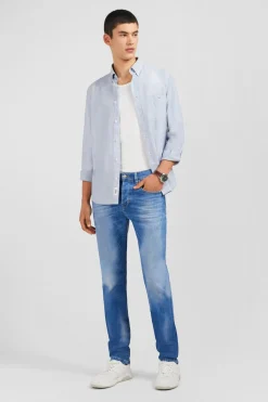 Best Jean Bleu Delave En Coton Denim Stretch Coupe Slim Homme Pantalons