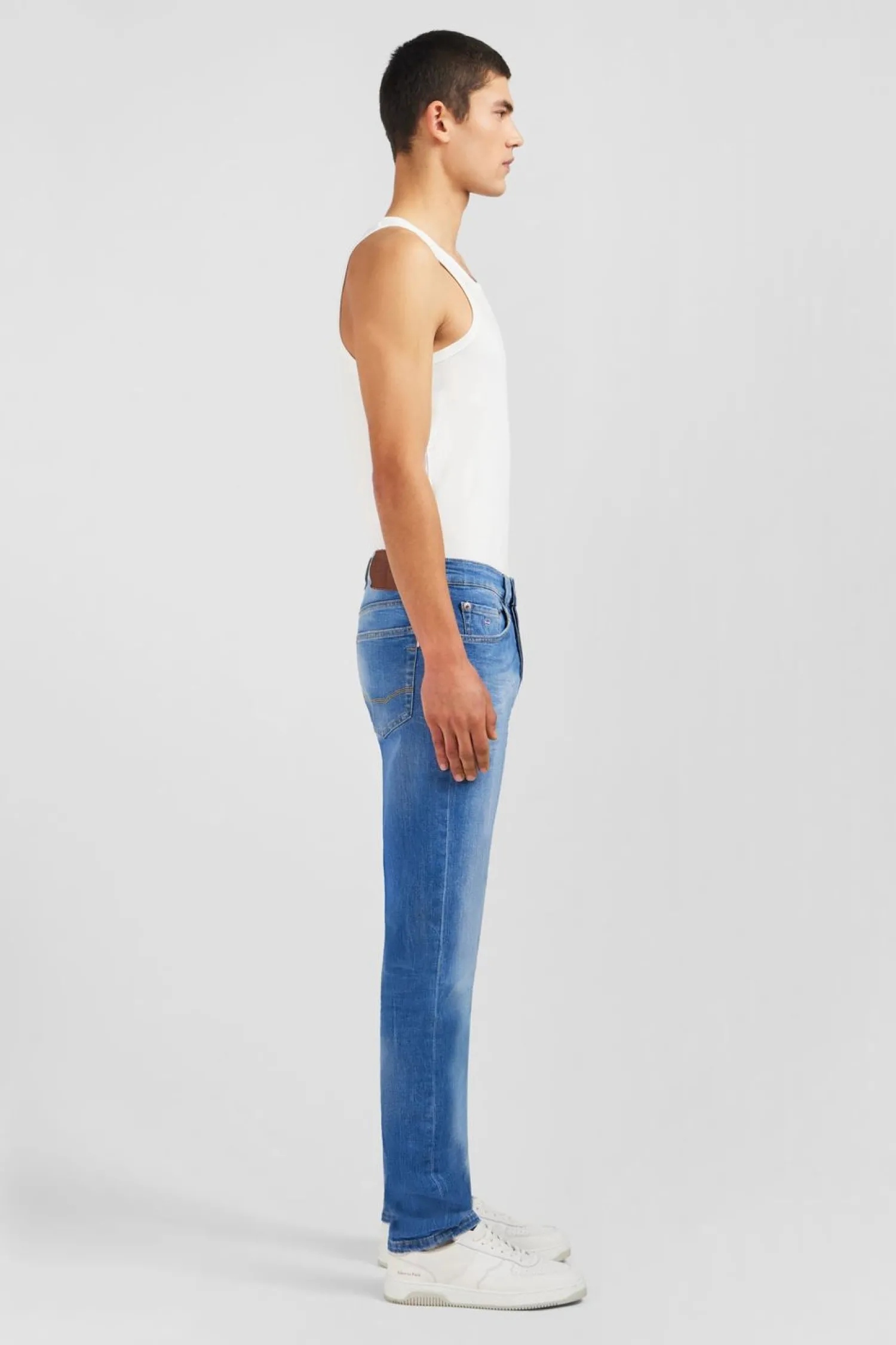 Best Jean Bleu Delave En Coton Denim Stretch Coupe Slim Homme Pantalons
