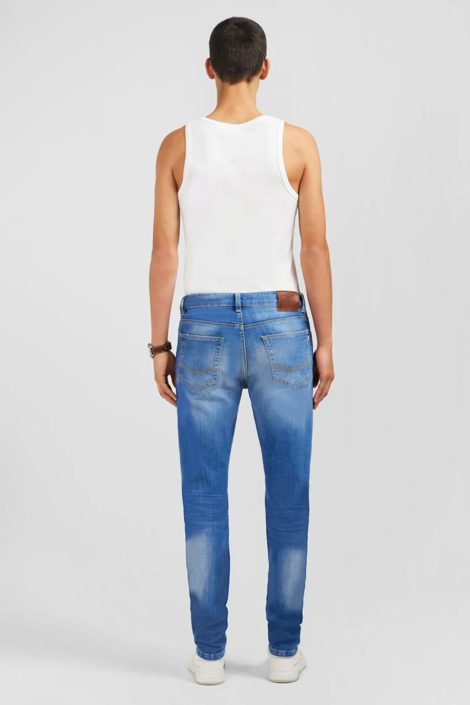 Best Jean Bleu Delave En Coton Denim Stretch Coupe Slim Homme Pantalons