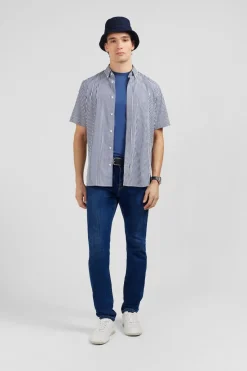 Outlet Jean Slim Bleu En Coton Extensible Homme Pantalons