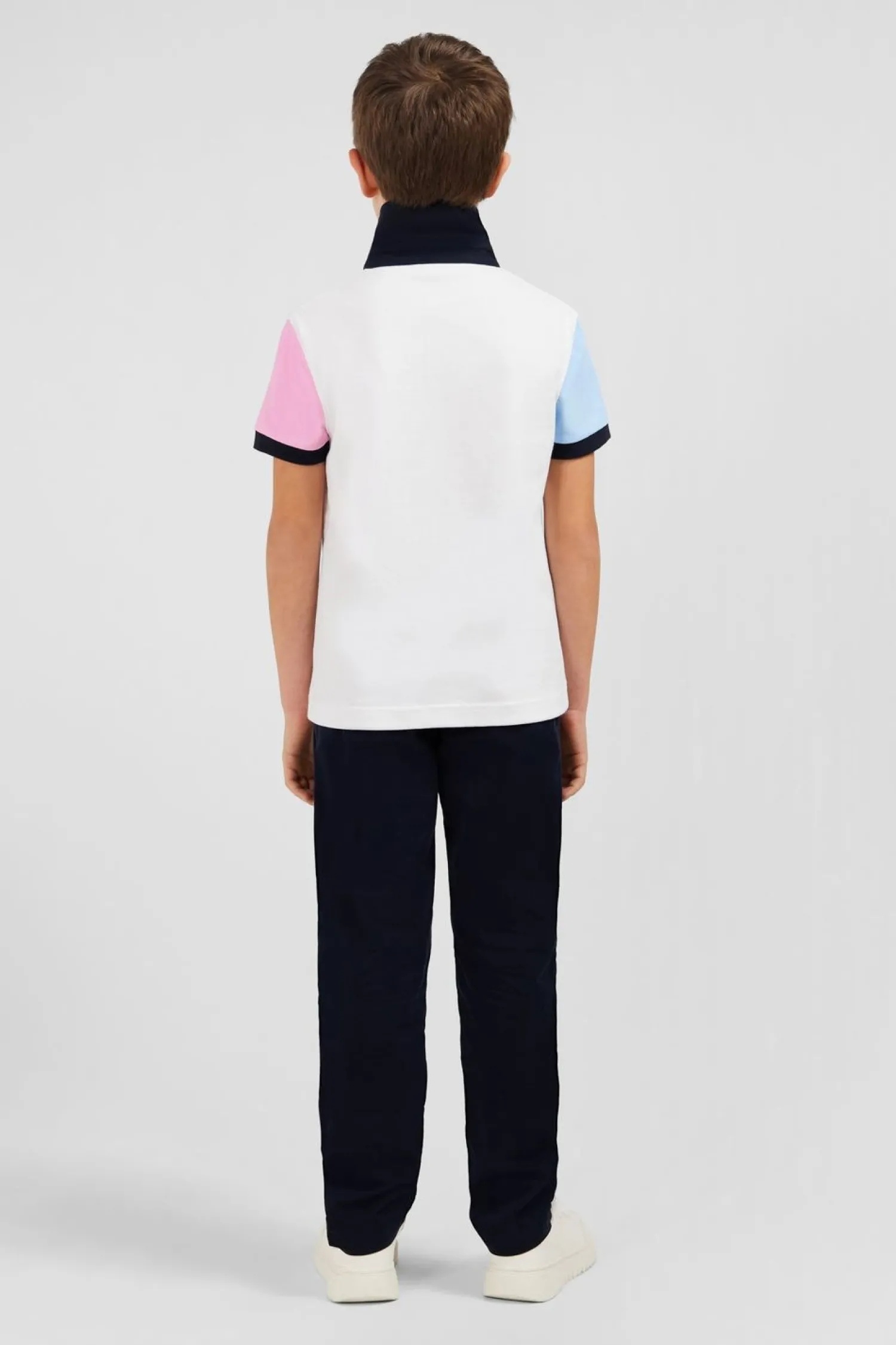 Maillot Manches Courtes Blanc Manches Bicolores En Pique Coton Enfant Enfant