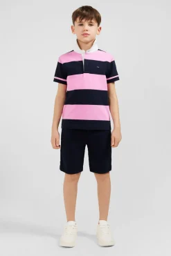 Outlet Maillot Manches Courtes Cercle Rose Et Marine En Pique Coton Enfant Enfant