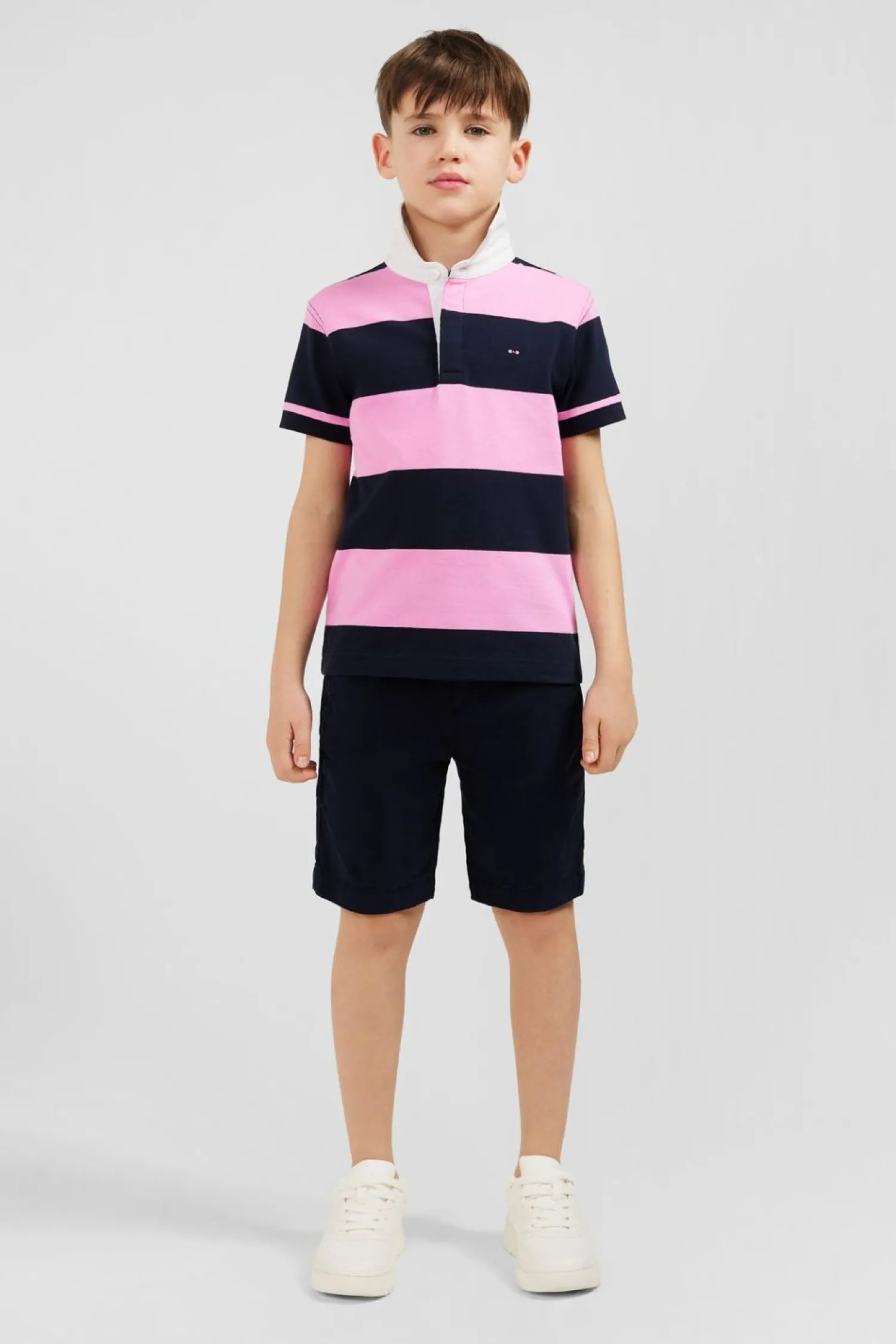 Outlet Maillot Manches Courtes Cercle Rose Et Marine En Pique Coton Enfant Enfant