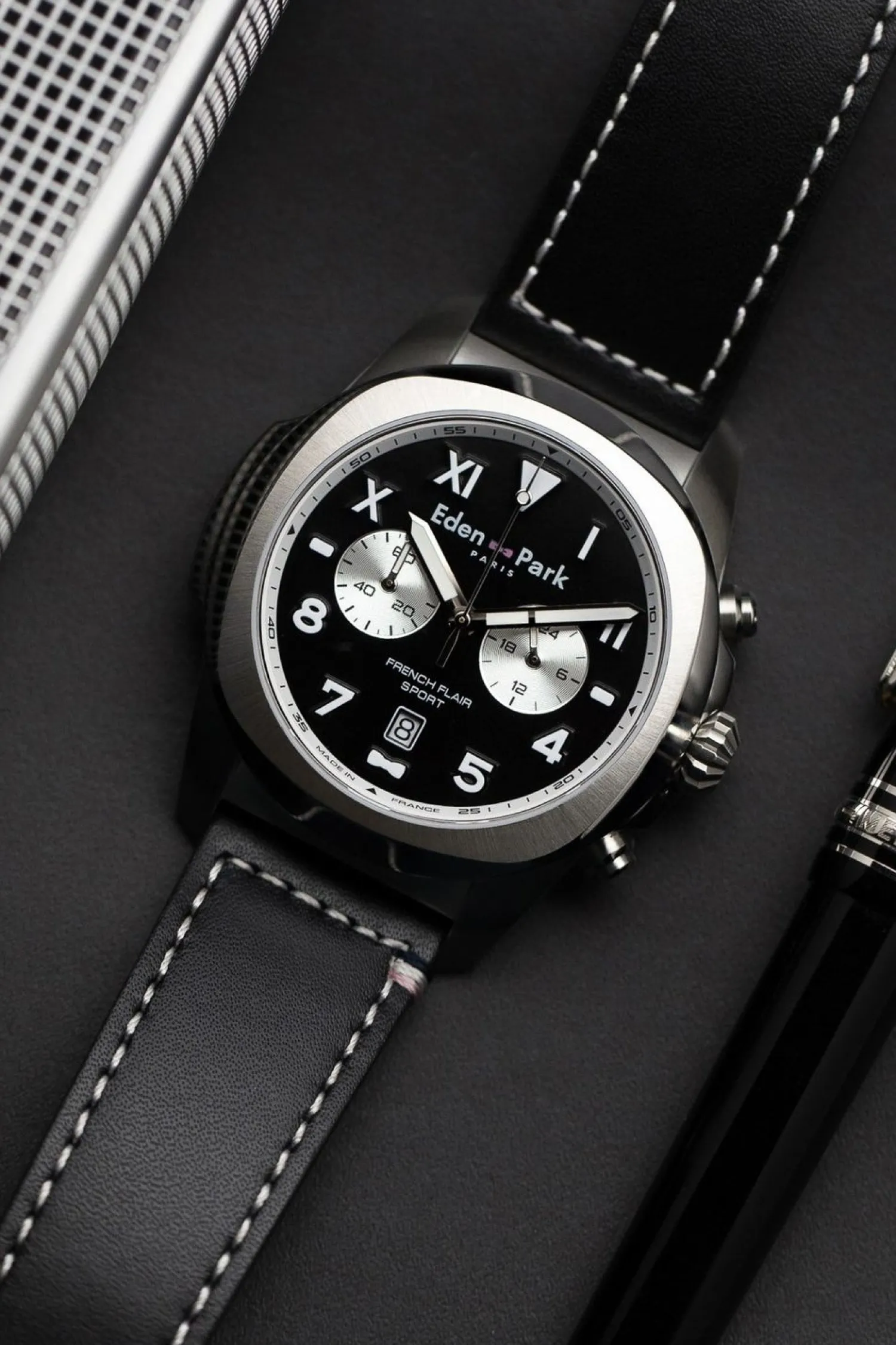Discount Montre A Quartz Chronographe En Cuir Noir Homme Montre