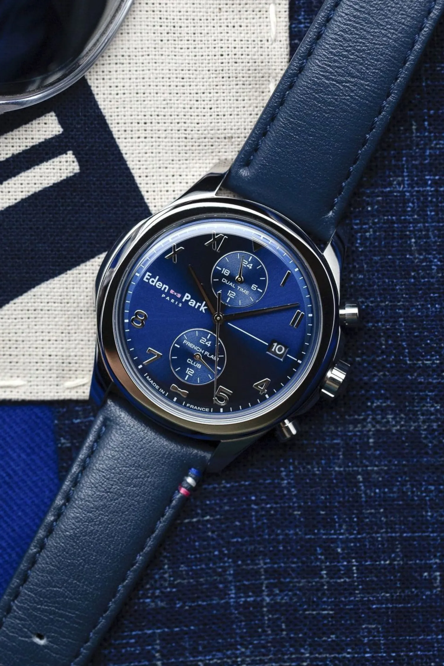 Online Montre A Quartz Dual Time En Cuir Bleu Fonce Homme Montre