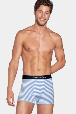 Clearance Pack De 2 Boxer Banc Rayure Beu Cie Et Uni Beu Fonce Homme Sous-Vêtements